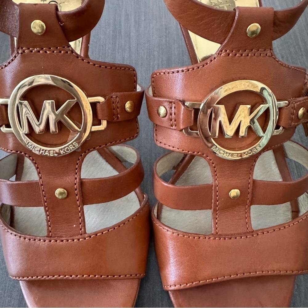 Michael Kors leather strappy gladiator brown camel heels size 8 - Picture 8 of 11